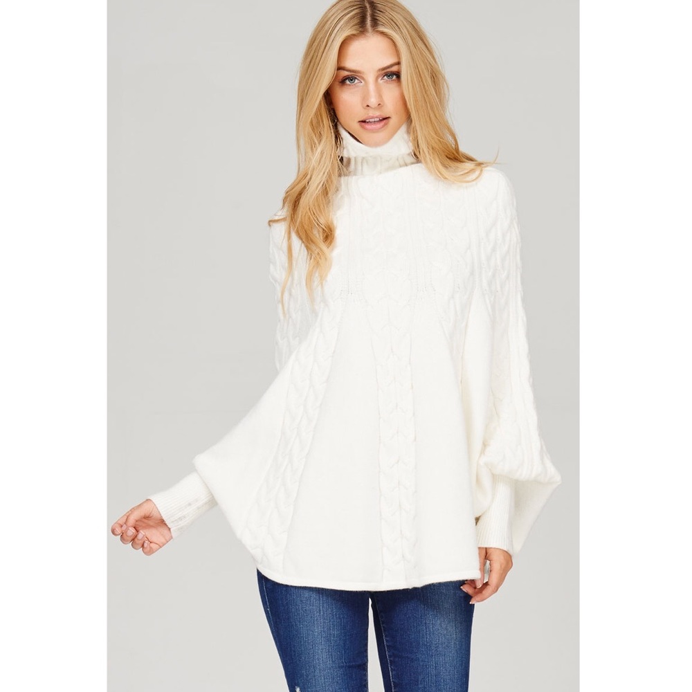 Ivory Knit Cape Poncho - Picture 3 of 8